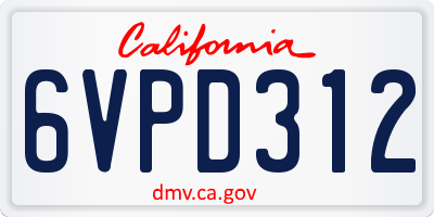 CA license plate 6VPD312