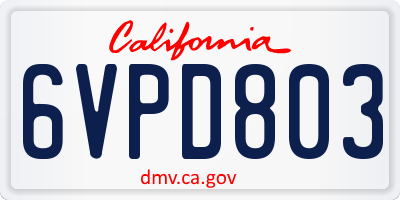CA license plate 6VPD803