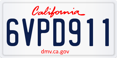 CA license plate 6VPD911