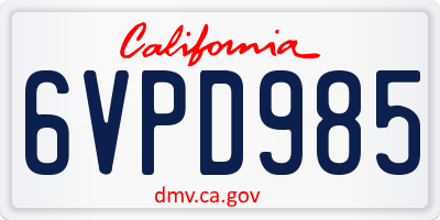 CA license plate 6VPD985