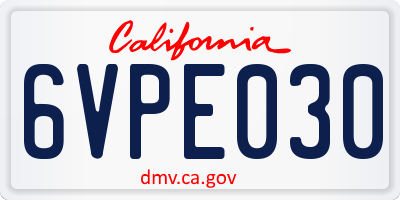 CA license plate 6VPE030