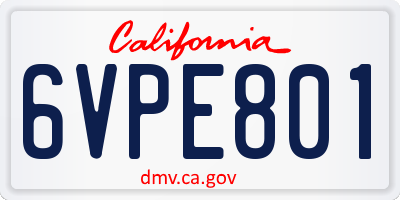 CA license plate 6VPE801