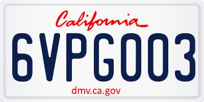 CA license plate 6VPG003