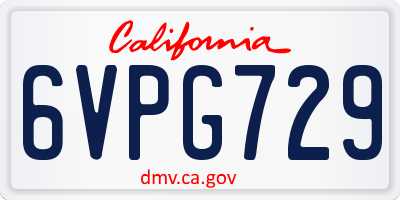 CA license plate 6VPG729