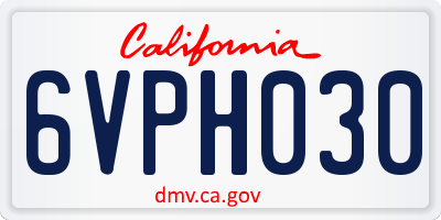 CA license plate 6VPH030