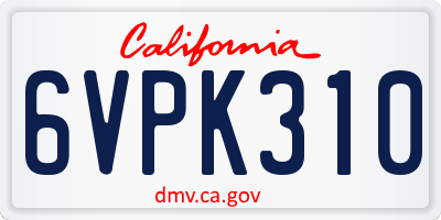 CA license plate 6VPK310