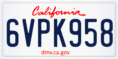 CA license plate 6VPK958