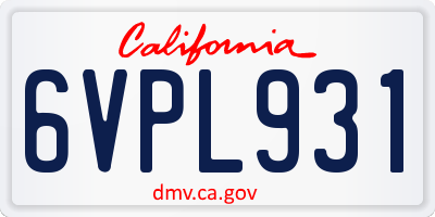 CA license plate 6VPL931