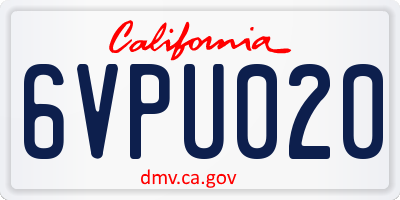 CA license plate 6VPU020
