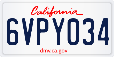 CA license plate 6VPY034