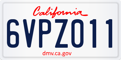 CA license plate 6VPZ011