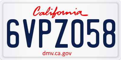 CA license plate 6VPZ058