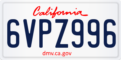 CA license plate 6VPZ996