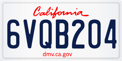 CA license plate 6VQB204