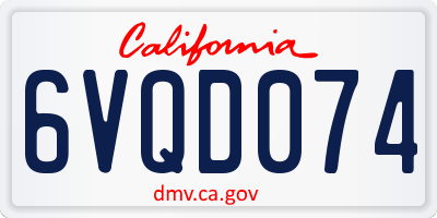 CA license plate 6VQD074