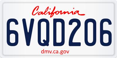 CA license plate 6VQD206