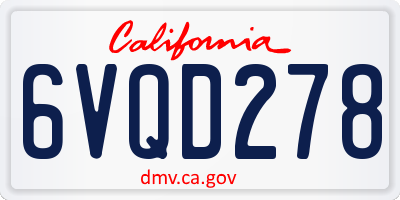 CA license plate 6VQD278