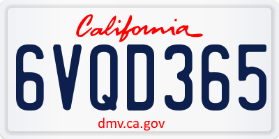 CA license plate 6VQD365