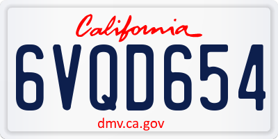 CA license plate 6VQD654