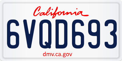 CA license plate 6VQD693
