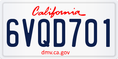 CA license plate 6VQD701