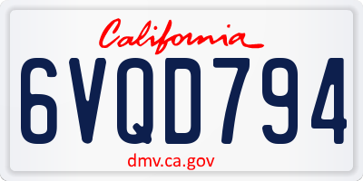CA license plate 6VQD794