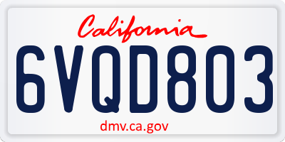 CA license plate 6VQD803