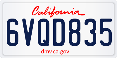 CA license plate 6VQD835