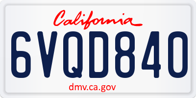 CA license plate 6VQD840