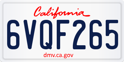 CA license plate 6VQF265