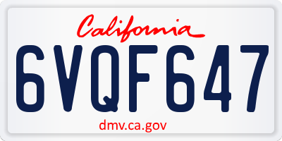 CA license plate 6VQF647