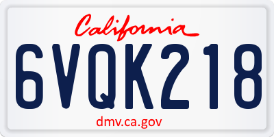 CA license plate 6VQK218