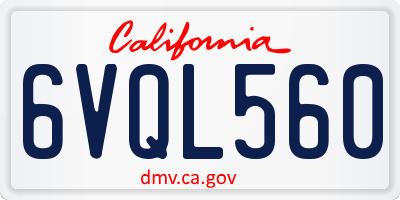 CA license plate 6VQL560