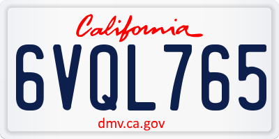 CA license plate 6VQL765