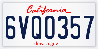 CA license plate 6VQO357