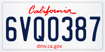 CA license plate 6VQO387