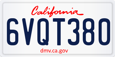 CA license plate 6VQT380