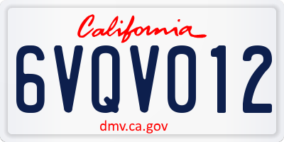 CA license plate 6VQV012