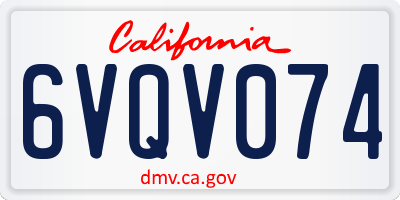 CA license plate 6VQV074