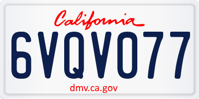 CA license plate 6VQV077