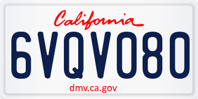 CA license plate 6VQV080