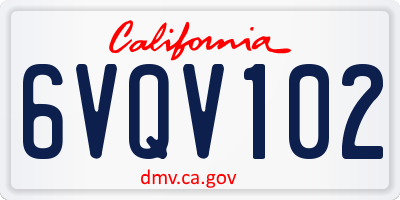CA license plate 6VQV102