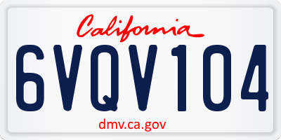 CA license plate 6VQV104