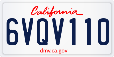 CA license plate 6VQV110