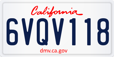 CA license plate 6VQV118