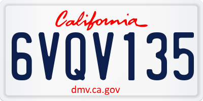 CA license plate 6VQV135