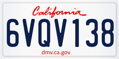 CA license plate 6VQV138