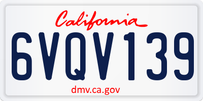 CA license plate 6VQV139