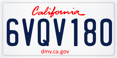 CA license plate 6VQV180