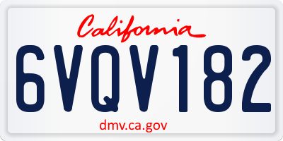 CA license plate 6VQV182